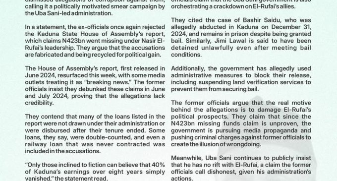 KADUNA UPDATE: Former Officials Of El-Rufai’s Govt Reject Corruption Allegation via Daily Trust